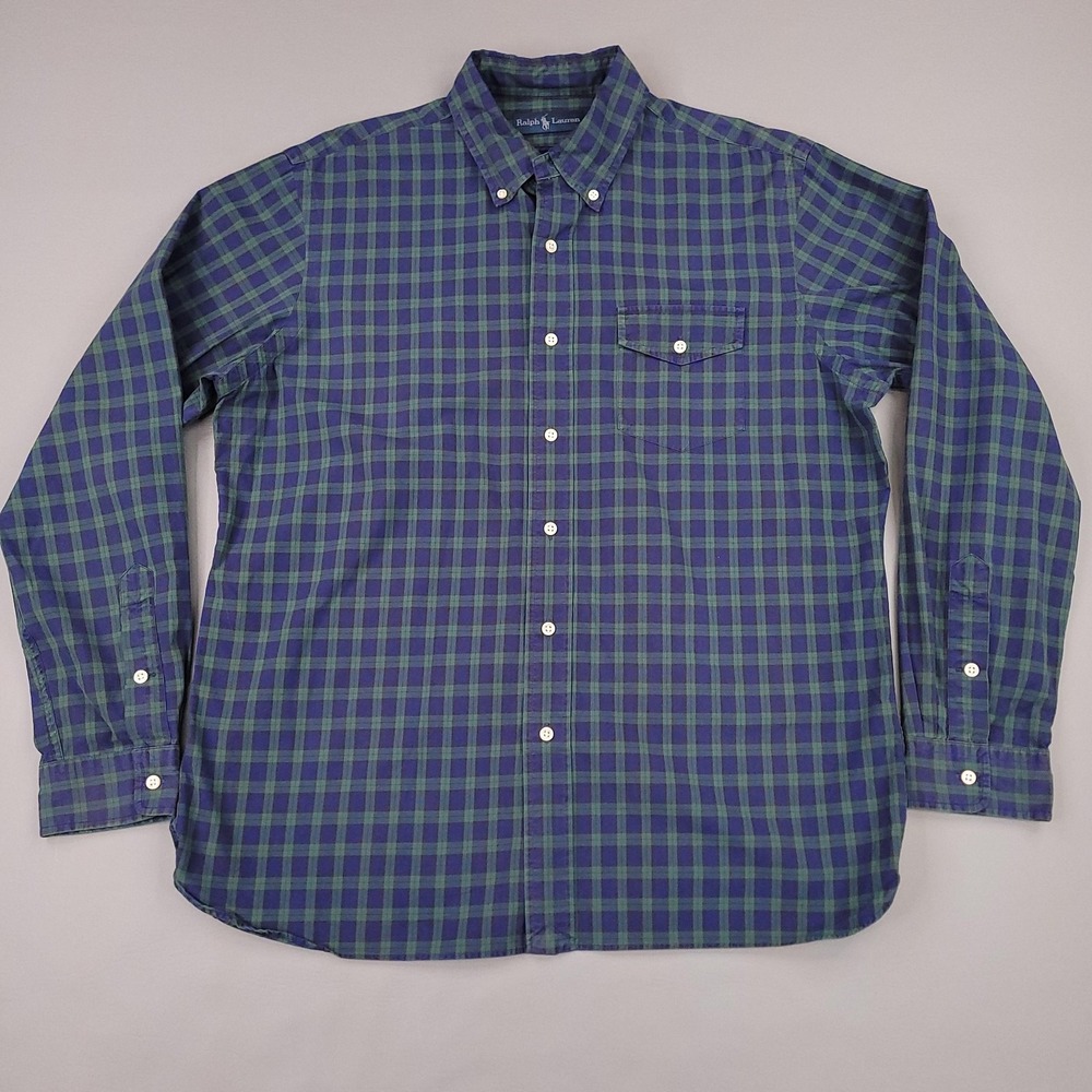 Ralph Lauren Shirt Mens Large Blackwatch Plaid‎ Button Down Long Sleeve Pocket - Picture 2 of 13
